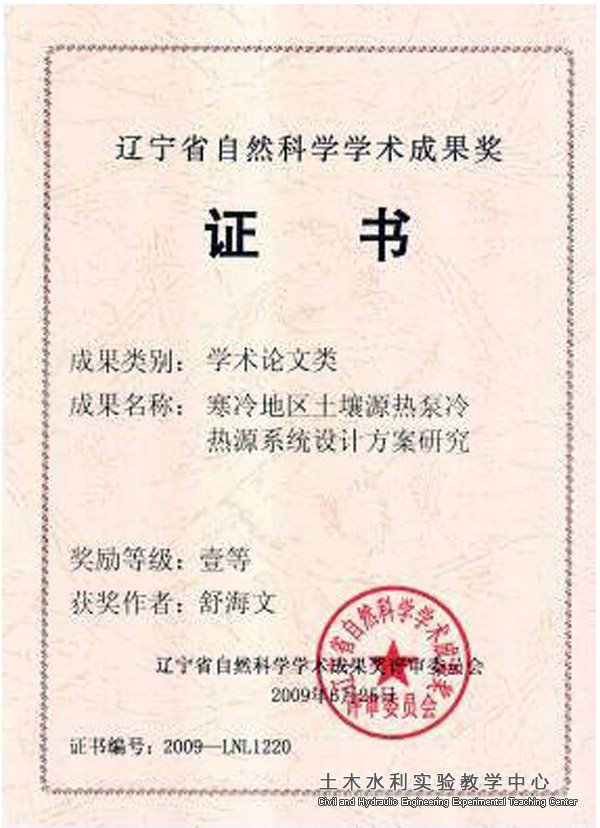 2009.08舒海文获学术论文类一等奖